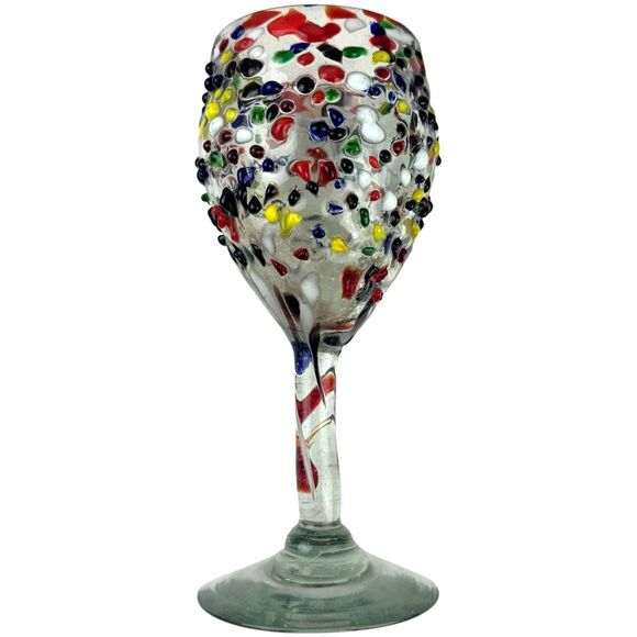 Hand Blown Colorful Textured Confetti Ball Wine Glass Mexican Glasses Lot of 3 - Picture 2 of 7
